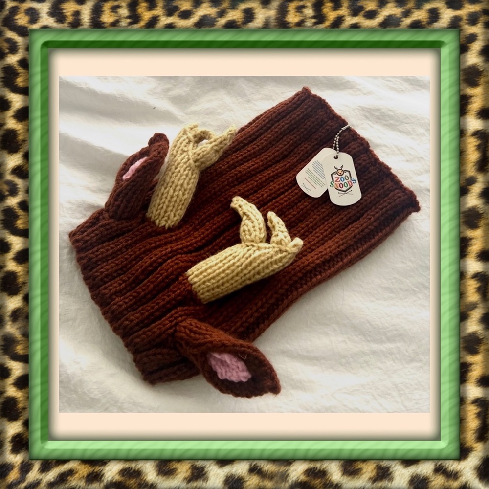 👑✅PRICE FIRM✅ Brown Knit Sweater Doggie Costume with Ears & Antlers. Brand New!